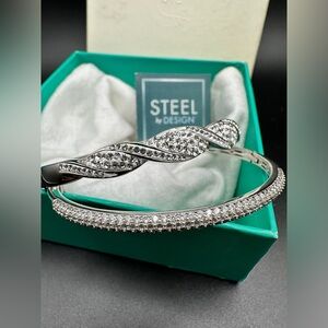 2PCS QVC Sterling Silver  CZ Fully Hallmarked / Stainless Steel Bangle/Bracelet